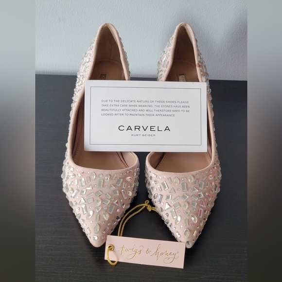 Carvela Shoes - Carvela Kurt Geiger Nude Crystal Embellished Pointed Toe Heels Size 39